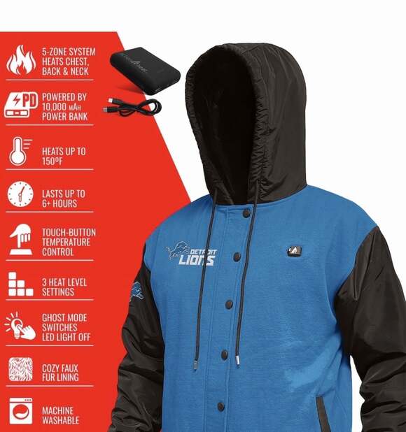 ActionHeat Other - ActionHeat Detroit Lions 5V Battery Heated Varsity Jacket – ,